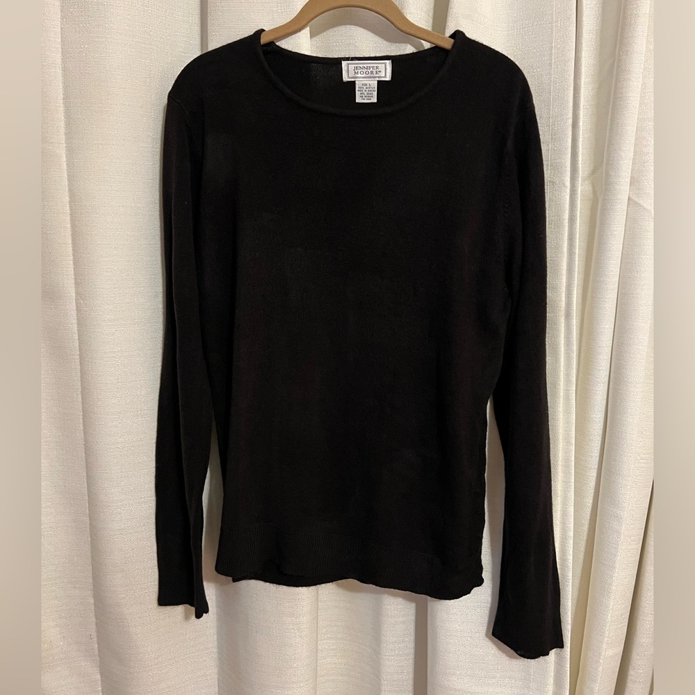 Jennifer Moore Classic Black Crewneck Soft Sweater Size L